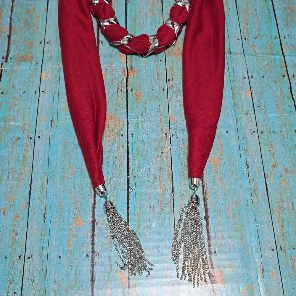 Scarf | Red | Silver Accents and Tassel